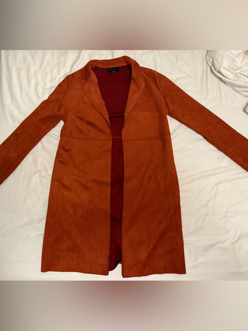Premise Rust-Orange Suede Duster Jacket with Pockets